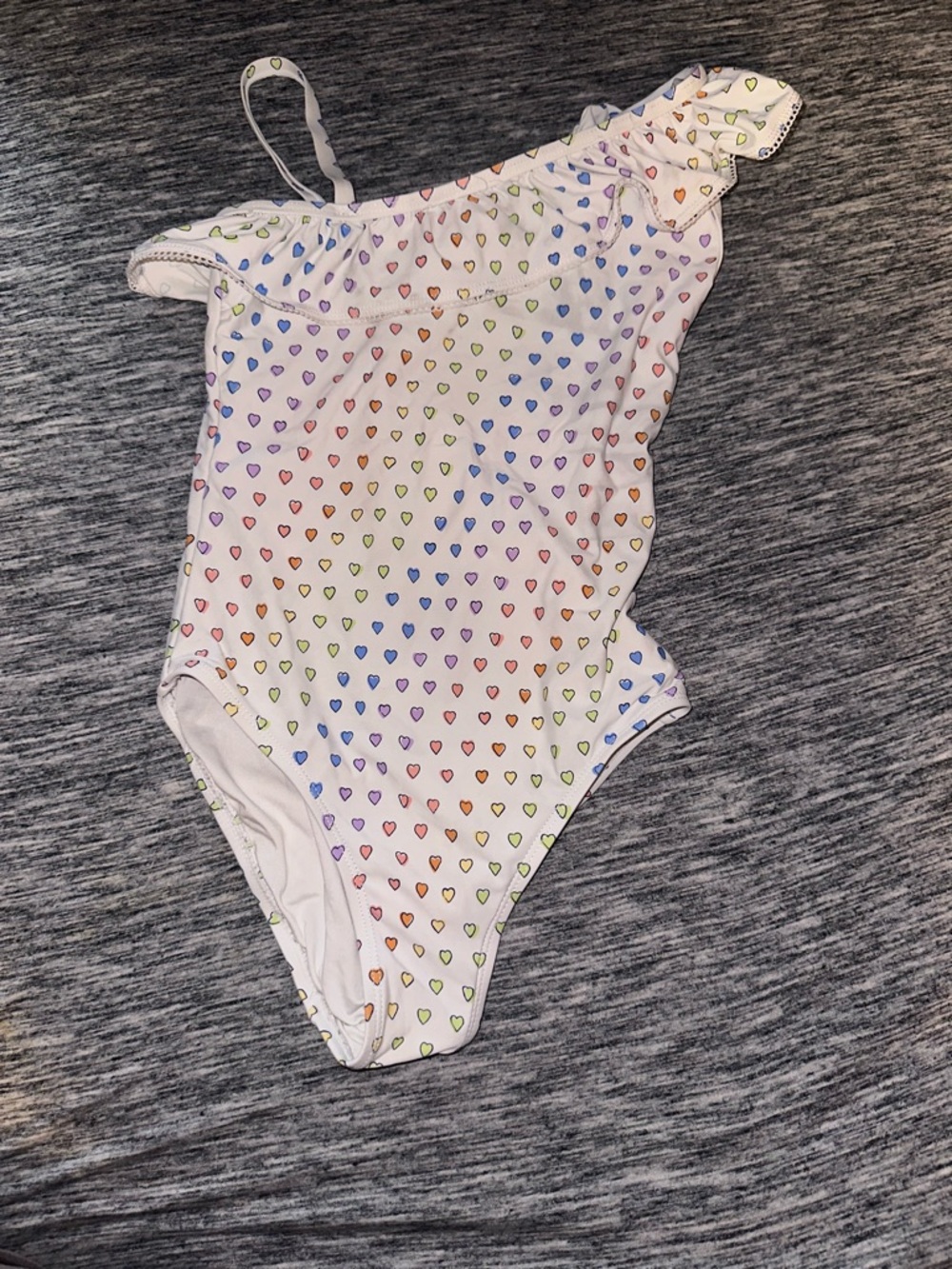 roller rabbit kids One-Shoulder Rainbow Heart White Swimsuit